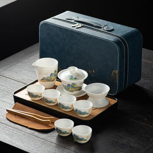 Procelain Chinesisches Tee-Set, Tragbares Gongfu-teekannen-Set Mit Teetablett Und Geschirrtuch, Tee-Sets Für Reisen, Geschenke, Zuhause, Picknick, Büro, B, Gray Bag Procelain Chinesisches Tee-Set, Tragbares Gongfu-teekannen-Set Mit Teetablett Und Geschirrtuch, Tee-Sets Für Reisen, Geschenke, Zuhause, Picknick, Büro, B, Gray Bag von Generic