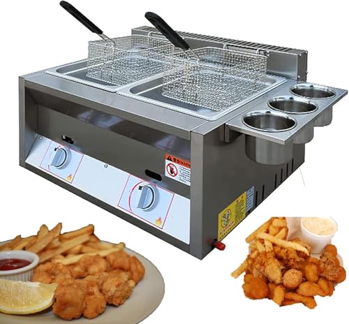 Professionelle Gasfritteuse, Propangas-lpg-gasfritteuse Mit Frittiertem Korb Und Deckelabdeckung Für Restaurant, Heimküche, Lebensmittelkochen, 6l+6l+2*Fried Basket von Generic