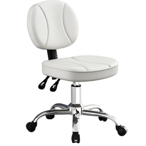Professioneller Rollhocker Mit Rückenlehne, Bürohocker 360° Drehbar Und Höhenverstellbar 30-42cm, PU-Beschichtung, for Massagesalon, Maniküre Und Büro(White) von Generic