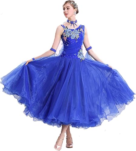 Professionelles Gesellschaftstanzkleid Walzer Tango Wettbewerb Kostüm Ärmellos Moderne Standard Tanz Performance, Yellow, M von Generic