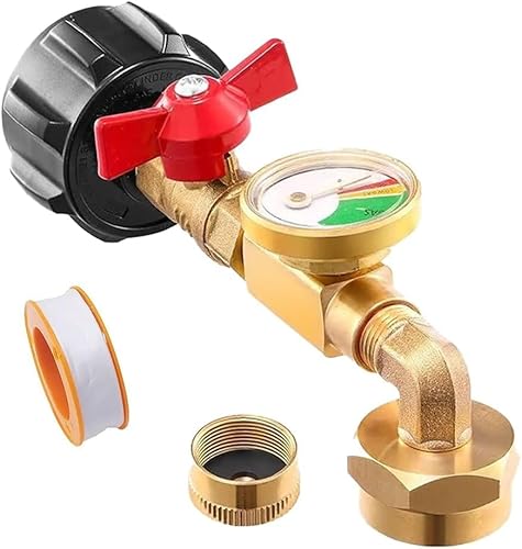 Propane Refill Elbow Adapter with Tank Gauge,Multi-Purpose Gas Refilling Converter for 1 Lb Tanks,90° Elbow Design & ON/Off Valve,for Grill, Heater, Rv Camper Propane Refill Elbow Adapter with Tank Gauge,Multi-Purpose Gas Refilling Converter for 1 Lb Tanks,90° Elbow Design & ON/Off Valve,for Grill, Heater, Rv Camper von Generic