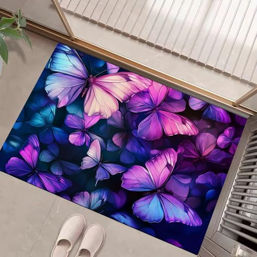 Psychedelischer Schmetterling Schmutzfangmatte Innen 45 X 75 cm, Surrealer Stil Fußmatte Innen, rutschfeste Fußmatte Waschbar, Eingangsteppich, Sauberlaufmatte Saugstarke, Türmatte Eingang (Lila) von Generic