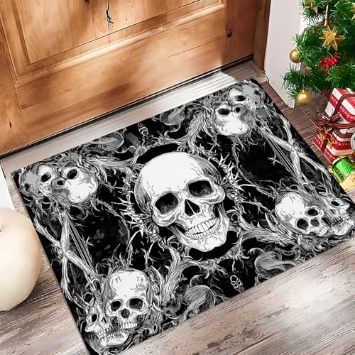 Punk-Totenkopf Fußmatte Schmutzfangmatte Innen 40 X 60 cm rutschfeste Waschbar Fussmatte, Sauberlaufmatte Teppich Für Eingangsbereich, Haustür, Flur, Porch - Grau Dunkle Elemente Punk-Totenkopf Fußmatte Schmutzfangmatte Innen 40 X 60 cm rutschfeste Waschbar Fussmatte, Sauberlaufmatte Teppich Für Eingangsbereich, Haustür, Flur, Porch - Grau Dunkle Elemente von Generic