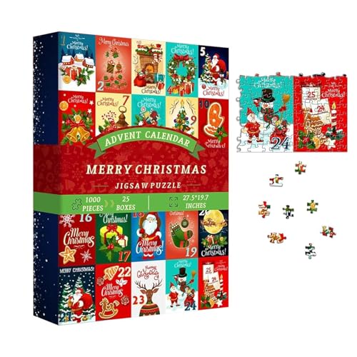 Puzzle Weihnachts-Adventskalender, Weihnachtspuzzle – 1000 Teile Vintage Adventskalender für Erwachsene – Adventskalender für Erwachsene – Partygeschenke von Generic
