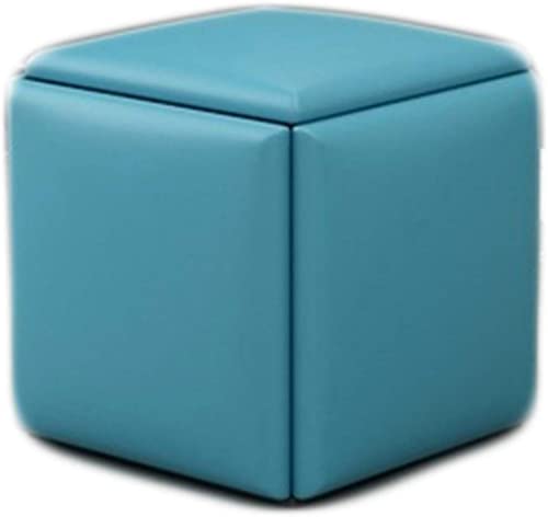 Quadratischer Lederhocker, Multifunktionswürfelstuhl Sofa Hocker Platzsparender Wohnzimmerkombinationshocker Aufbewahrung Fußhocker Mit Gepolstertem Sitz, Blue, Large von Generic