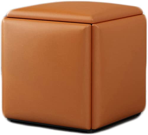 Quadratischer Lederhocker, Multifunktionswürfelstuhl Sofa Hocker Platzsparender Wohnzimmerkombinationshocker Aufbewahrung Fußhocker Mit Gepolstertem Sitz, Orange2, Small Quadratischer Lederhocker, Multifunktionswürfelstuhl Sofa Hocker Platzsparender Wohnzimmerkombinationshocker Aufbewahrung Fußhocker Mit Gepolstertem Sitz, Orange2, Small von Generic