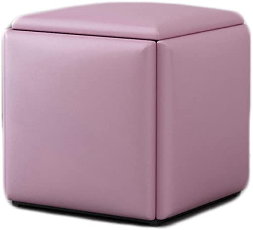 Quadratischer Lederhocker, Multifunktionswürfelstuhl Sofa Hocker Platzsparender Wohnzimmerkombinationshocker Aufbewahrung Fußhocker Mit Gepolstertem Sitz, Purple Pink, Small von Generic