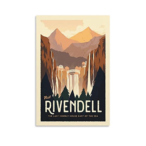 RIVENDELL - Herr der Ringe Retro Poster Kunstdruck auf Leinwand 40 x 60 cm von Generic