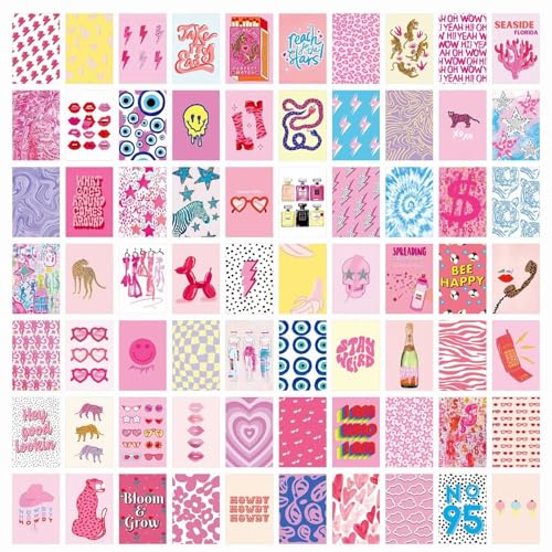 RUNBFUUY 70Pcs Vintage Posters, Collage Kit Aesthetic Pictures, Cottagecore Room Decor for Bedroom, Cute Dorm Photo Wall Decor for Teen Girls, Valentine Theme, Pink von Generic