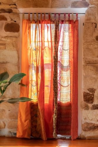 Rajbhoomi handicrafts Bunte Vorhänge, lichtfilternd – Boho-Vorhänge, Betthimmel, Wandteppich oder Fensterdekoration, Shree-Paneele, Orange Farbe (84 x 43 Zoll) von RAJBHOOMI HANDICRAFTS