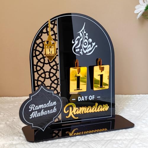 Ramadan Kalender, 2024 Acryl Eid Mubarak Kalender, Gebet Ramadan Mubarak Deko DIY Countdown-Kalender Ornament, Ramadan Adventskalender 30 Tage Countdown (Schwarz) von Generic