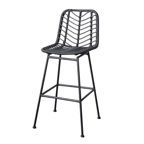 Rattan-Barhocker mit Hohen Beinen, Korb-Barhocker mit Rückenlehne, Stabiler Halt, Geeignet for Bars, Kücheninseln, Restaurants, Freizeitorte(Black,Large) von Generic