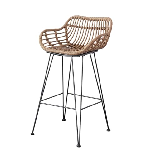 Rattan-Barhocker mit Schwarzem Metallrahmen, Küchenstühle Modern mit Rückenlehne, Stilvoll und Schlicht für Kücheninsel, Drinnen/Draußen, Bar, Terrasse(Beige,Medium) von Generic
