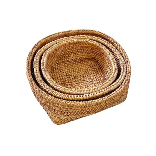 Rattan-Brotkorb Set Mit 3 Servierschalen Aus Weiden Handgeflochtener Obstkorb Für Obstsnacks,Natural von Generic