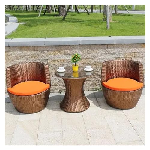 Rattan-Couchtisch-Set für den Außenbereich – wasserdichte Gartenmöbel – Balkontisch und Stühle 3-teilig für Freizeit – kleines Esszimmer-Set (2 Stühle und 1 Tisch) von Generic