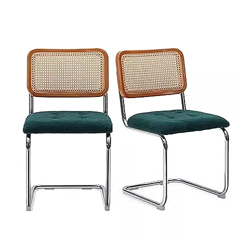 Rattan-Esszimmerstühle, 2er-Set mit samtgepolsterter Sitzfläche und Metallbeinen, stilvoller Akzent für das Wohnzimmer (grün) von Generic