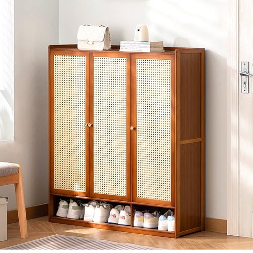 Rattan Shoe Cabinet 90cm3 Door Shoe Rack Wooden Furniture for Entryways Hallways and BedroomsHallway Shoe Storage nizer von Generic