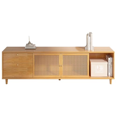 Rattan-Tv-Ständer für 55-65-Zoll-Fernseher,Boho-TV-Schrank,Retro-TV-Ständer,mit Stauraum Fächern & Schubladen,Große TV-Bank Mit Stauraum Unter Dem Fernseher(01,63inch(160cm)) von Generic