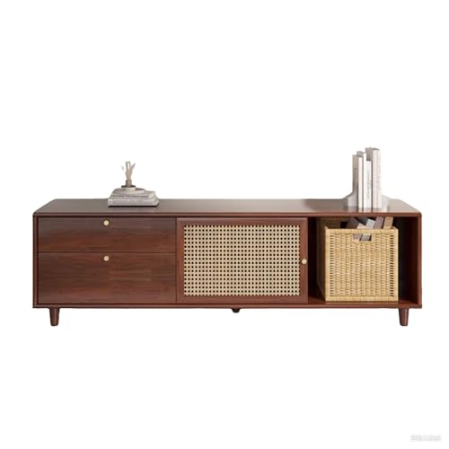 Rattan-Tv-Ständer für 55-65-Zoll-Fernseher,Boho-TV-Schrank,Retro-TV-Ständer,mit Stauraum Fächern & Schubladen,Große TV-Bank Mit Stauraum Unter Dem Fernseher(02,55.1inch(140cm)) von Generic