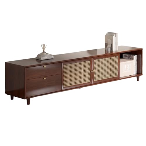 Rattan-Tv-Ständer für 55-65-Zoll-Fernseher,Boho-TV-Schrank,Retro-TV-Ständer,mit Stauraum Fächern & Schubladen,Große TV-Bank Mit Stauraum Unter Dem Fernseher(02,63inch(160cm)) von Generic