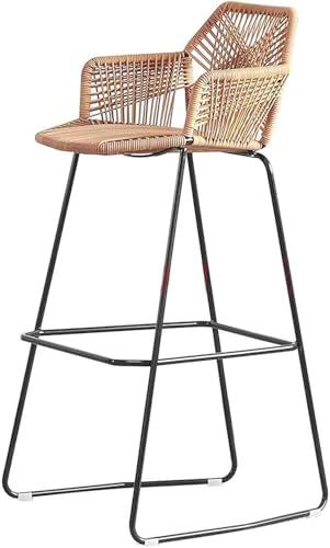 Rattan-bar 2er-Set, Rattan-barhocker Mit Rückenlehne Und Metallfußstütze Korbstuhl Für Den Thekengarten, 2 Pack, 75cm von Generic