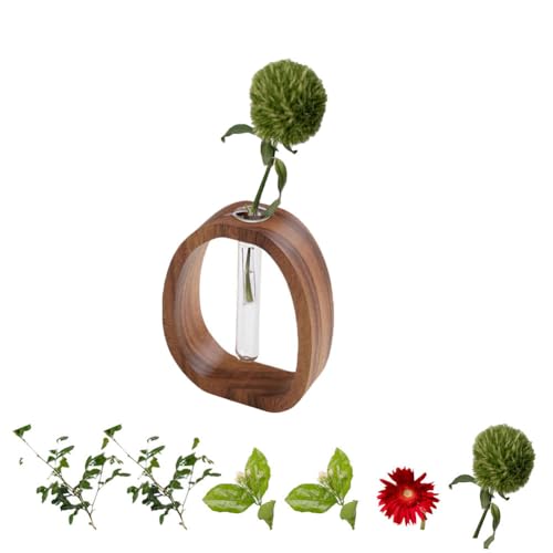 Reagenzglas-Vasen für Blumen, Massivholz-Glasvase, Moder Holzrahmen, Glas-Reagenzglas, Schreibtisch, hydrophile Pflanzenvase für Zuhause und Büro, Dekoration (klein + groß) von Generic