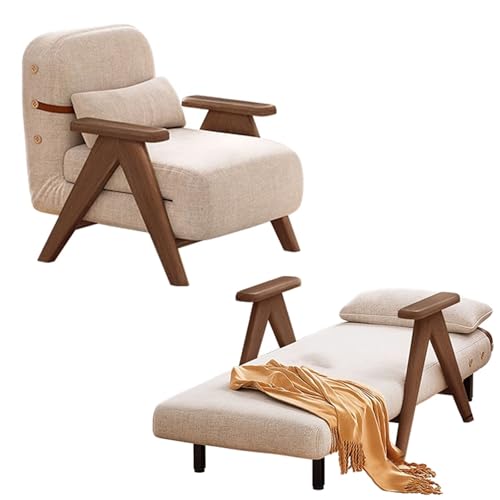 Recamiere Mit Schlaffunktion Schlafsofa Schlafcouch Mit Verstellbarer Rückenlehne Schlangenfederunterstützung Baumwoll- Und Leinenstoffe Keine Installation Erforderlich(Natural) von Generic
