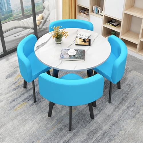Reception Room Club Table Esstisch mit 4 Stühlen 5 Rundes Esstisch-Set Ideal for Zuhause Kleine Konferenzraum Tische Tisch und Stuhl Set Sparen Platz(Blue) von Generic