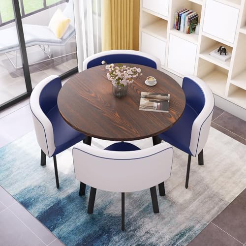 Reception Room Club Table Esstisch mit 4 Stühlen 5 Rundes Esstisch-Set Ideal for Zuhause Kleine Konferenzraum Tische Tisch und Stuhl Set Sparen Platz(Wood Blue) von Generic