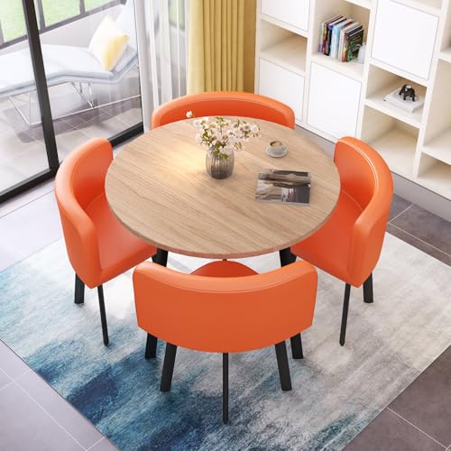 Reception Room Club Table Esstisch mit 4 Stühlen 5 Rundes Esstisch-Set Ideal for Zuhause Kleine Konferenzraum Tische Tisch und Stuhl Set Sparen Platz(Wood orange) von Generic
