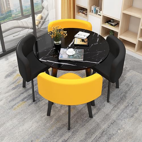 Reception Room Club Table Esstisch mit 4 Stühlen 5 Rundes Esstisch-Set Ideal for Zuhause Kleine Konferenzraum Tische Tisch und Stuhl Set Sparen Platz(Yellow-Black) von Generic