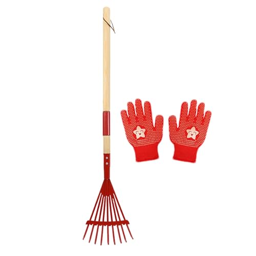 Rechen für Kinder - langlebiger Kinder-Gartenrechen, tragbarer Holzstiel | Gartenrechen und Handschuhe, robuster Laubbesen für Garten, Laub, Sandkasten, Spielen im Freien und Gartenpflege von Generic