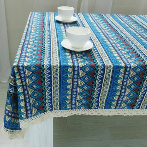 Rechteck Druck Tischdecke, Baumwolle Leinen Tischdecke, Böhmen Ethnischer Stil Makramee Spitzenmuster Handgemachter Stoff Kaffee Esszimmer Tischplatte Dekoration, B, 140x200cm(55x79inch) von Generic