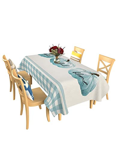 Rechteckig Tischtuch Aquarell Autumn Blauer Pumpkin Wasserdicht Tischdecken Sanft Garten Tischdecke, Für Partyzubehör, Cafe, Garten, 137x183cm von Generic