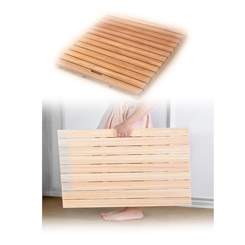 Rechteckige Holz-Duschmatte Holz-Badewannenmatte Mit Erhöhung Schnelltrocknend rutschfeste Saunamatte Für Spa, Sauna, Pool – Klein(20x32in(50.8x81.2cm)) von Generic