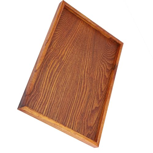 Rechteckige Servierschalen, Serviertablett mit Griffen Rustikale Holzbrächenbambus -Frühstücksschalen Holzschalen Holzschalen für Unterhaltung, Frühstück, Kaffee (35 * 24 cm) von Generic