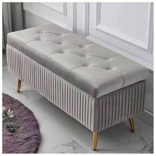 Rechteckige Sitzhocker mit Stauraum Truhenbank Bettbank mit Stauraum Bank mit Stauraum Hocker Faltbar, Schuhbank für den Eingangsbereich des Wohnzimmers,Light Gray,24x16x18in von Generic