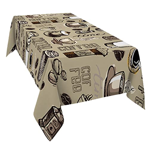 Rechteckige Tischdecke Tassen Kaffeebohnen Wasserdicht Tischdecken Auslaufsicher Abwaschbar Tischtuch, Für Tischplatte, Karneval, Tischdekoration, 137x183cm von Generic