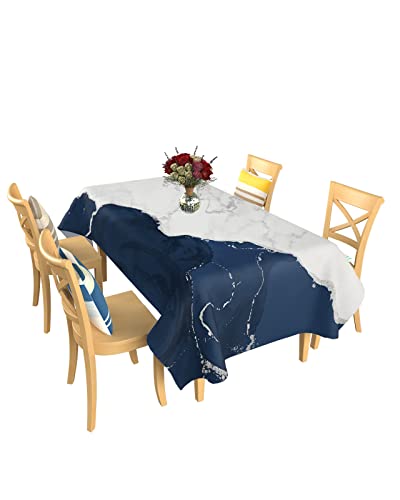 Rechteckige Tischdecke Wildes Marmormuster Gold Weiß Marine Ombre Wasserdicht Tischdecken Sanft Drucken Tischdecke, Für Abendessen, Esszimmer, Innen- & Außenbereich, 137x183cm von Generic