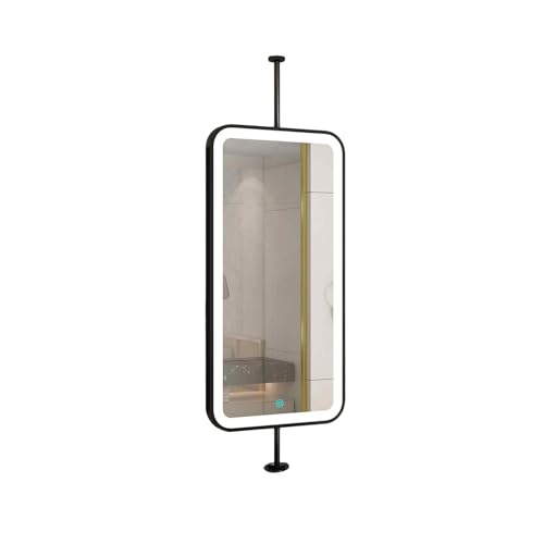 Rechteckiger, doppelseitiger Hängespiegel, 360° drehbarer Ankleidespiegel, LED-Beleuchtung, 3-farbige Beleuchtung, einstellbare Helligkeit, geeignet for den Heimgebrauch(Black,60x90cm) von Generic