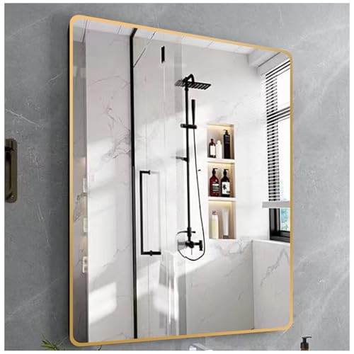 Rechteckiger Badezimmerspiegel 60x80 100x80, Horizontal Oder Vertikal Hängend Kosmetikspiegel, Hängespiegel Mit Rahmen Aus Aluminiumlegierung Für Schlafzimmer, Wohnzimmer(Gold,40x60cm) von Generic