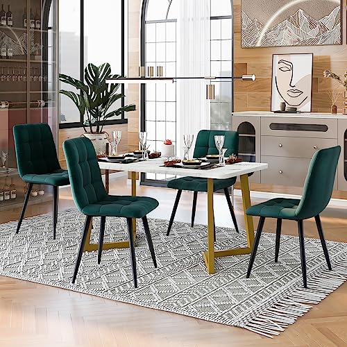 Rechteckiger Esstisch mit 4 Samt Stühlen Essgruppe 5-teilig für 4 Personen Moderner Küchentisch Set für Esszimmer Wohnzimmer Golden Tischbeine+Dunkelgrün 117x68x75 cm von Generic