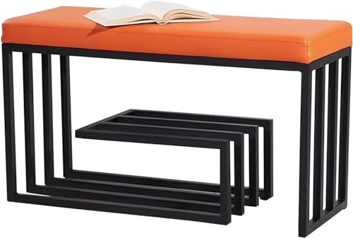 Rechteckiger Hocker Sofa Hocker, Eingangsbereich Schuhbank Mit Stauraum Und Gepolstertem Sitz, Schwarzer Metallrahmen, Schuhorganizer Für Eingangsbereich, Schlafzimmer, Flur, Orange, 80 x 30 x 45 cm von Generic