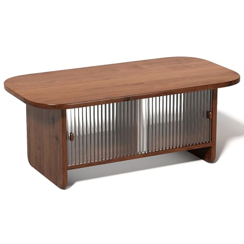Rechteckiger Retro Beistelltisch Schmal mit Schranktür Moderner Kleiner Couchtisch mit Stauraum Bodentisch Balkontisch für Zuhause, Wohnungen, Esszimmer, Büros(Brown,120 * 60 * 45cm) von Generic