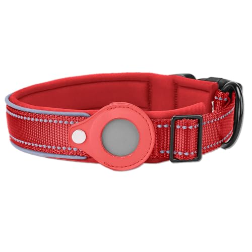 Reflektierendes Airtag-Hundehalsband, verstellbares Haustierhalsband mit AirTag-Halterung und bequemer Polsterung für kleine und mittelgroße Hunde und Katzen(Red,M) von Generic
