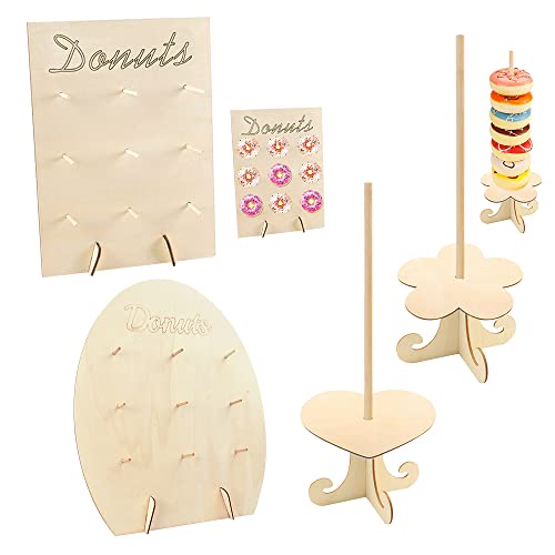 Reforung 4 Stück Holz Donutständer mit Holzstab Donuts Ständer 9 Löcher Donut Halter Holz Wiederverwendbar Wall Donut Brett Donutwand Hochzeit Donutständer für Geburtstage Süßigkeitenwagen Jubiläen von REFORUNG