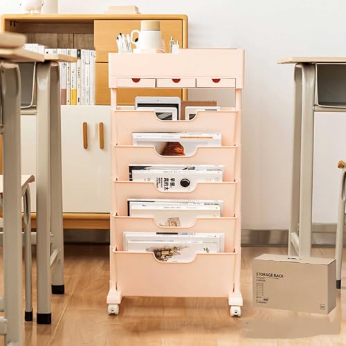 Regale, schmales vertikales Regal, mobiles Regal mit Rollen für den Schreibtisch im Klassenzimmer, Bücherregal / Zeitschriftenständer, für Home Office von Generic