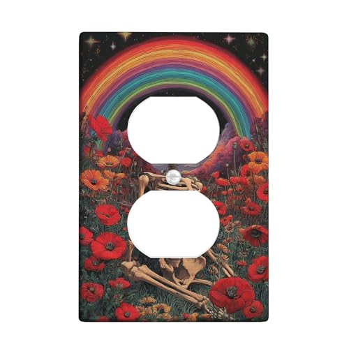 Regenbogen-Skelett-Lichtschalter-Abdeckplatten/Steckdosenabdeckungen, buntes Blumen-Design für Halloween-Dekor, thermoplastische Wandplatten, Standardgröße, Einzel-Duplex-Steckdose Regenbogen-Skelett-Lichtschalter-Abdeckplatten/Steckdosenabdeckungen, buntes Blumen-Design für Halloween-Dekor, thermoplastische Wandplatten, Standardgröße, Einzel-Duplex-Steckdose von Generic