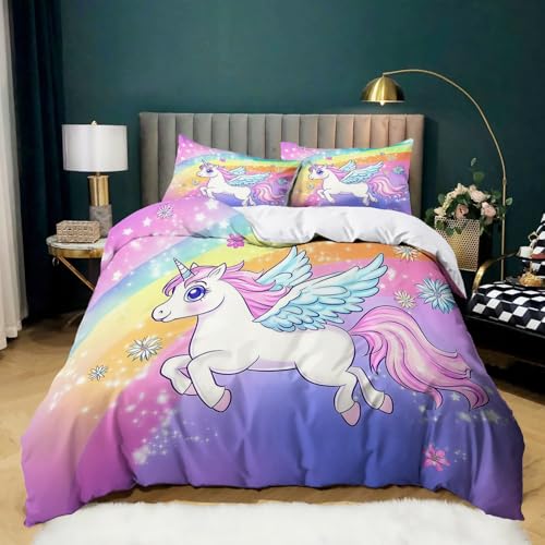 Cartoon Niedlicher Pegasus Bettwäsche Set 3 Teilig 135 x 200 cm, Regenbogenfarben Microfaser Weich Bettbezug Set mit 2 Kissenbezug für Mädchen Jungen Erwachsene Schlafzimmer Dekor Cartoon Niedlicher Pegasus Bettwäsche Set 3 Teilig 135 x 200 cm, Regenbogenfarben Microfaser Weich Bettbezug Set mit 2 Kissenbezug für Mädchen Jungen Erwachsene Schlafzimmer Dekor von Generic