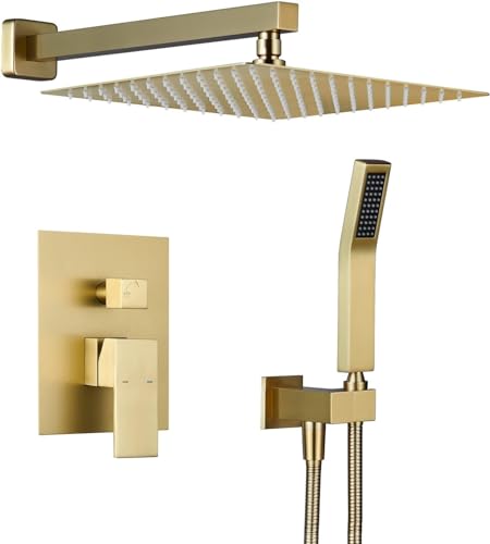 Regenduschsystem 12 Zoll Duschkombinationsset Gebürstetes Gold Wandarmatur Badarmaturen Mit Regenduschkopf Und Handbrause, Brushed Gold Regenduschsystem 12 Zoll Duschkombinationsset Gebürstetes Gold Wandarmatur Badarmaturen Mit Regenduschkopf Und Handbrause, Brushed Gold von Generic